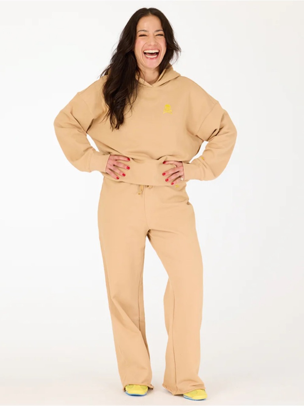 NWT Kerri Rosenthal x Soul Cycle Tan Hoodie & Sweatpants Set Small- Yellow Logo